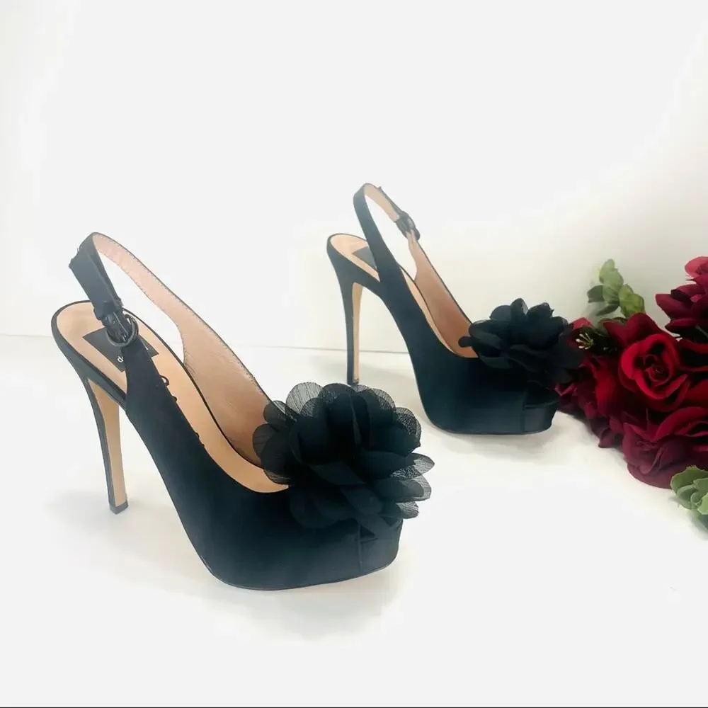 Dolce Vita Amore Platform Stiletto Heels Size 7.5 Black Slingback Open/Peep Toe